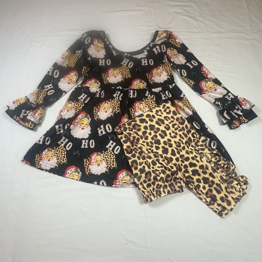 Christmas Cheetah Santa Girls Unique Unbranded‎ Outfit Boutique 4T NEW